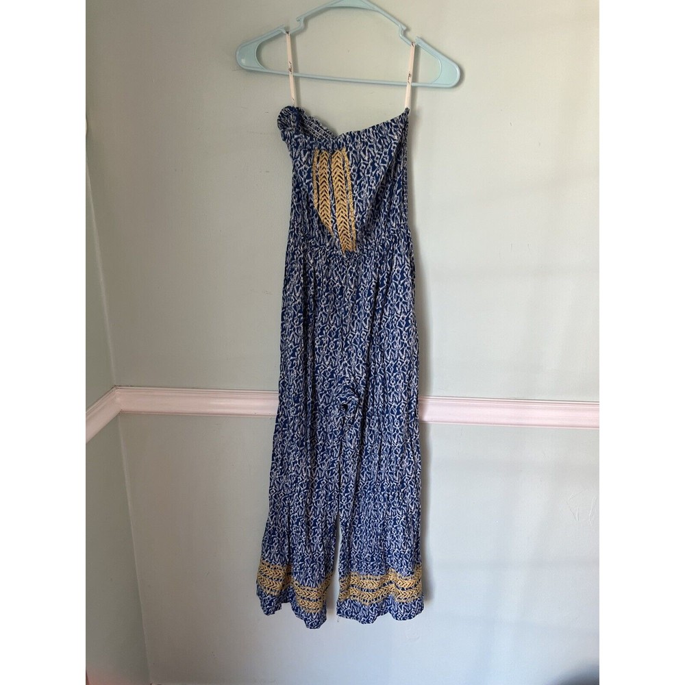 THML‎ S romper jumpsuit blue white embrodiered strapless Pant